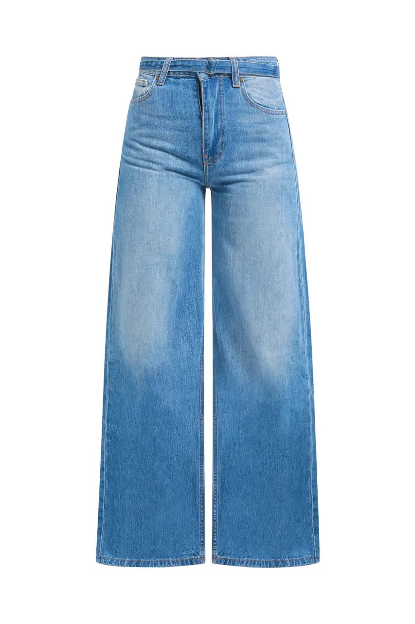 Pantalon large en denim avec ceinture à la taille Billiorich