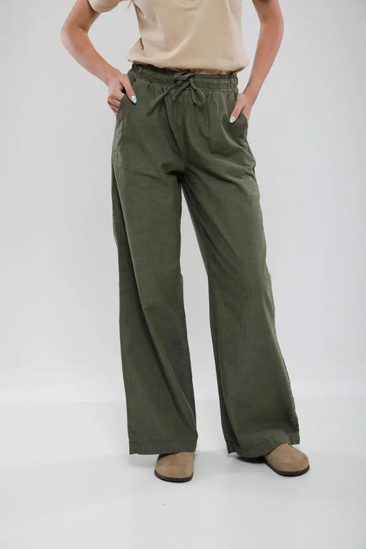 Pantalon Large Femme en Lin Mélangé Billiorich