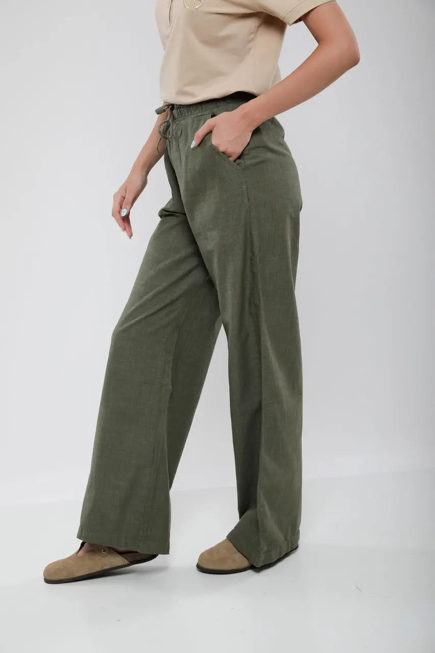 Pantalon Large Femme en Lin Mélangé Billiorich