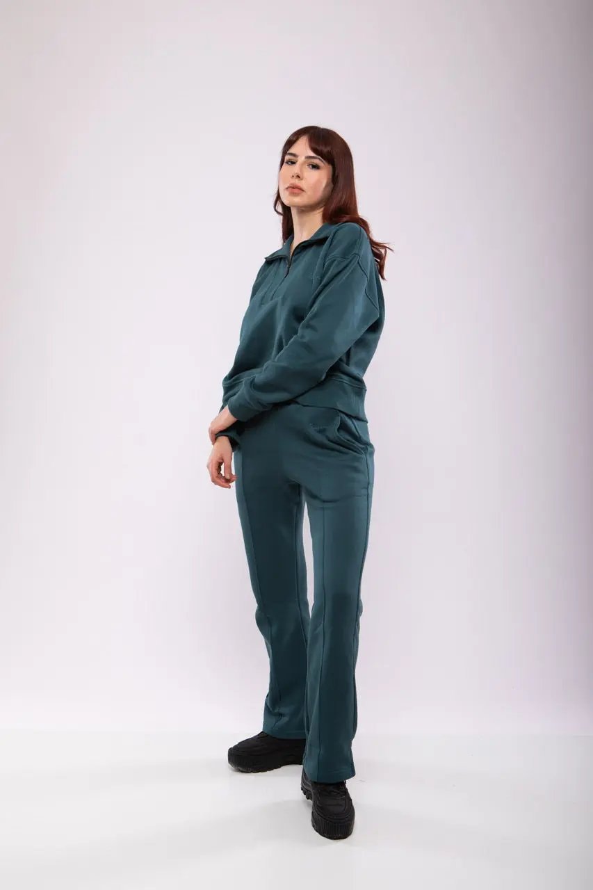 Ensemble Sweat-shirt Zippé & Pantalon Flare Jogging Femme Billiorich