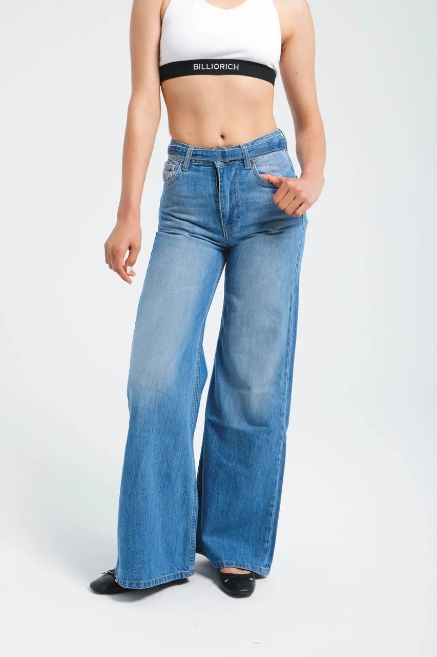 Pantalon large en denim avec ceinture à la taille Billiorich