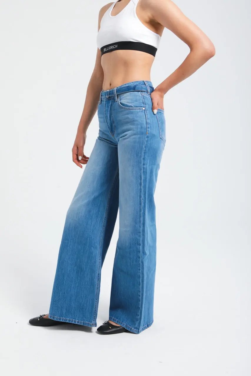Pantalon large en denim avec ceinture à la taille Billiorich