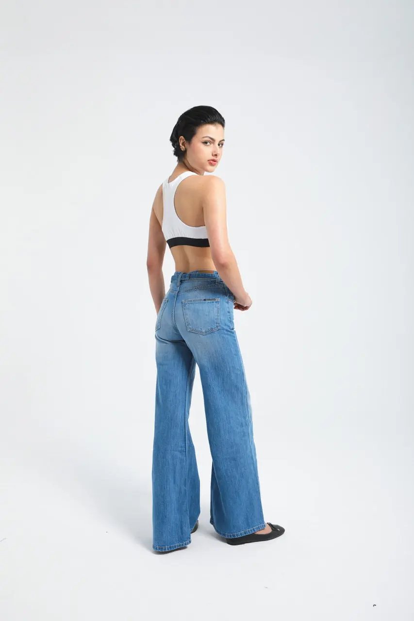 Pantalon large en denim avec ceinture à la taille Billiorich