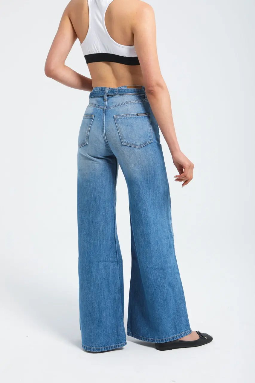 Pantalon large en denim avec ceinture à la taille Billiorich
