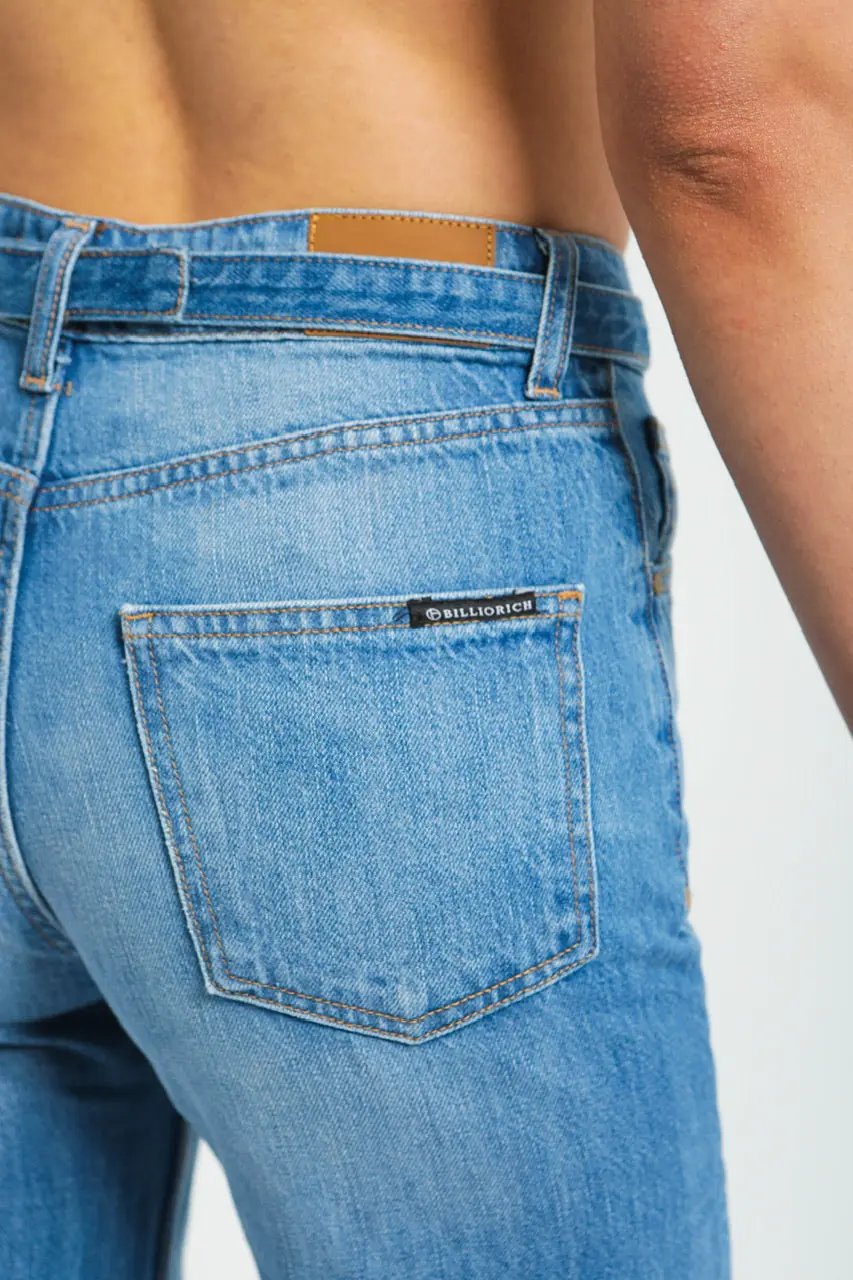 Pantalon large en denim avec ceinture à la taille Billiorich