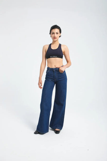 Pantalon large en denim avec ceinture à la taille Billiorich