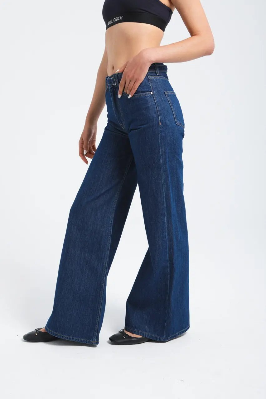 Pantalon large en denim avec ceinture à la taille Billiorich