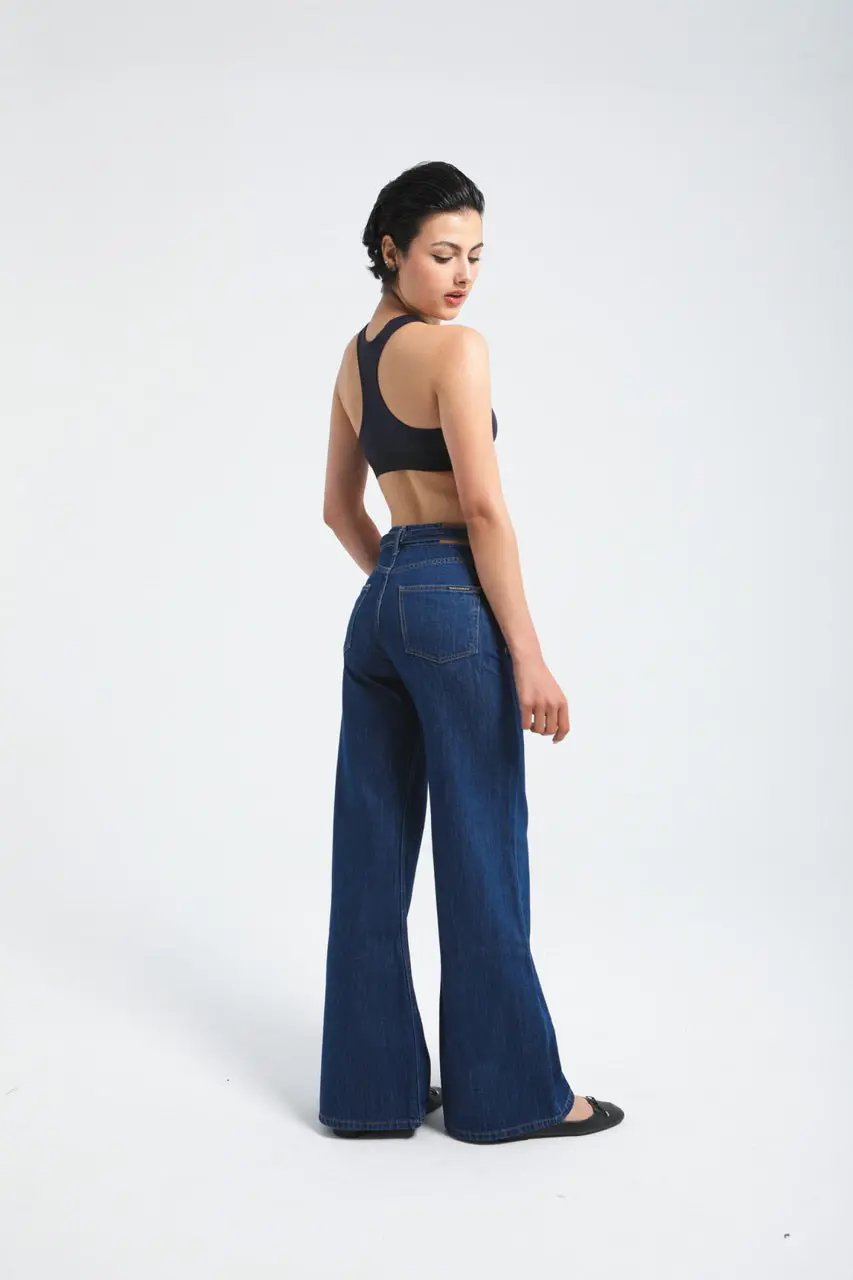 Pantalon large en denim avec ceinture à la taille Billiorich