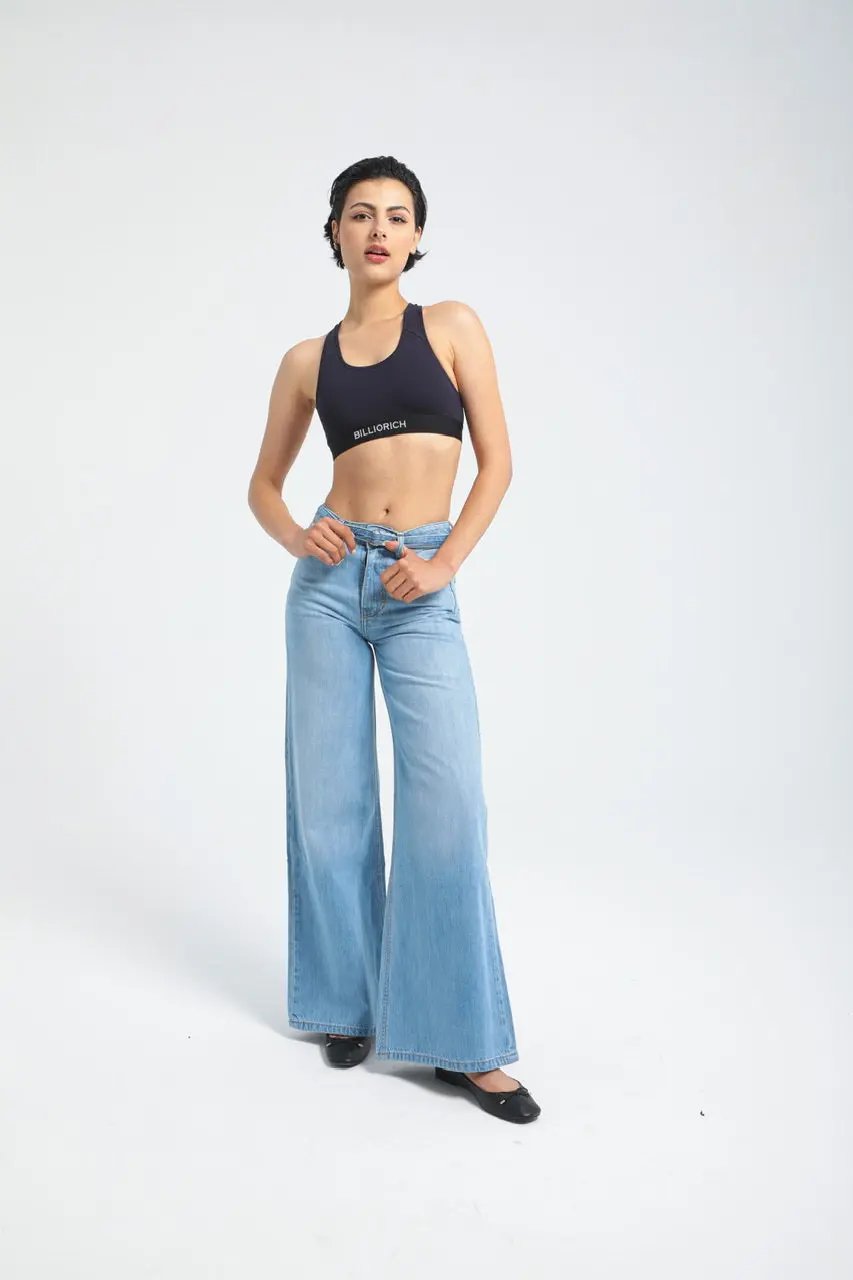 Pantalon large en denim avec ceinture à la taille Billiorich