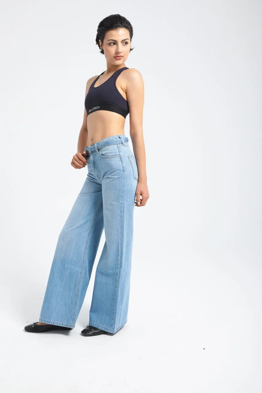 Pantalon large en denim avec ceinture à la taille Billiorich