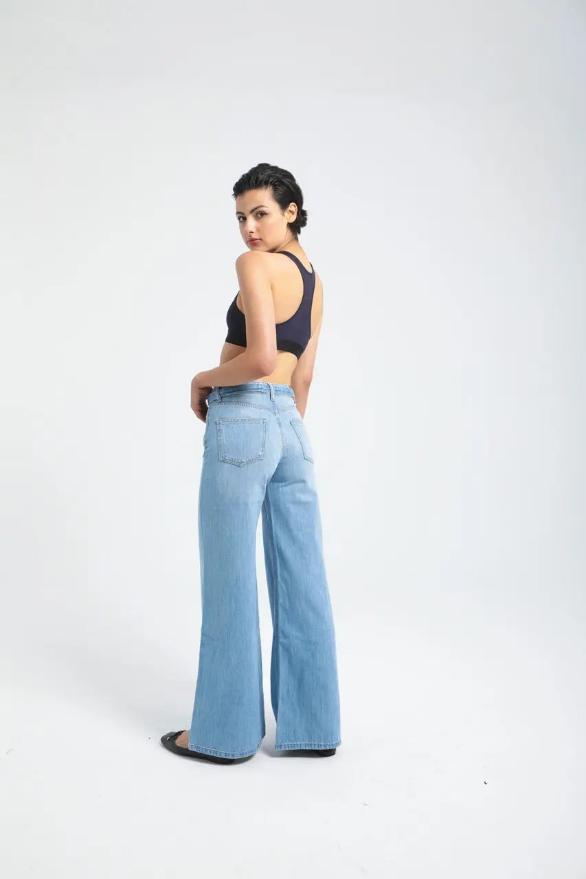 Pantalon large en denim avec ceinture à la taille Billiorich