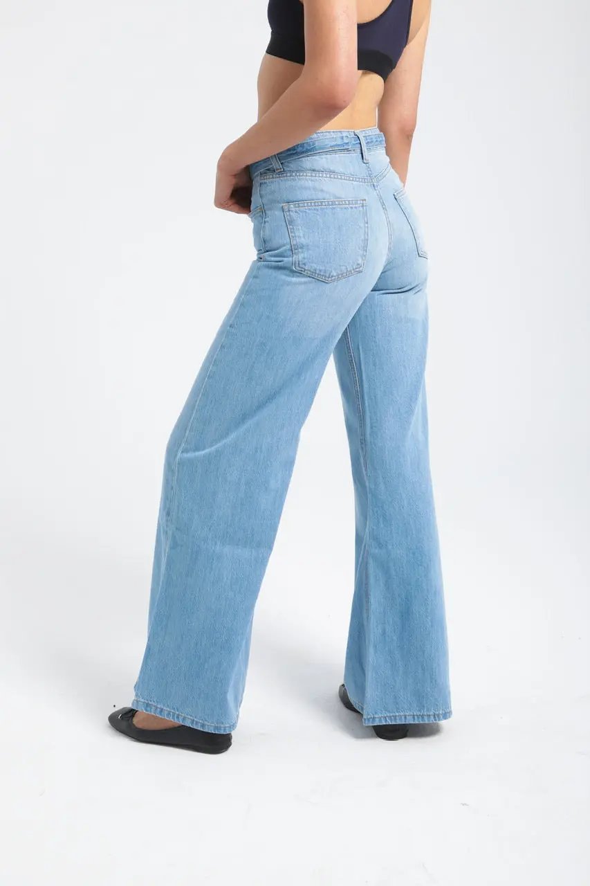 Pantalon large en denim avec ceinture à la taille Billiorich