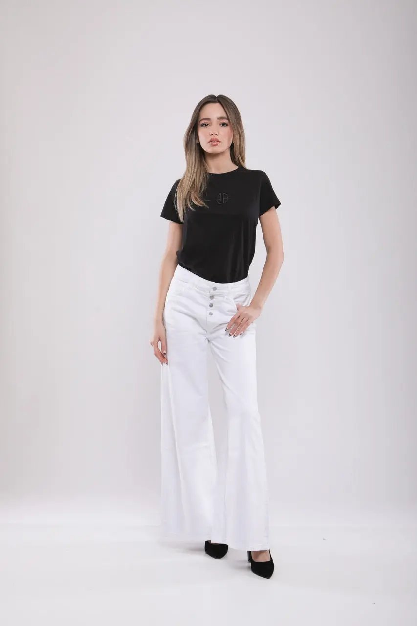 Pantalon Large Femme en Jean Blanc Billiorich