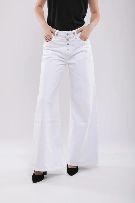 Pantalon Large Femme en Jean Blanc Billiorich