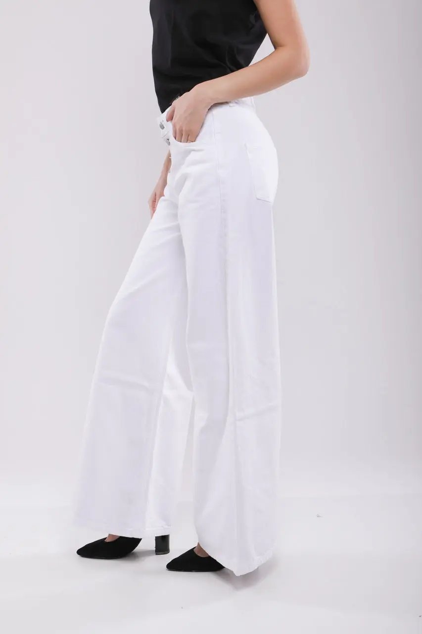 Pantalon Large Femme en Jean Blanc Billiorich