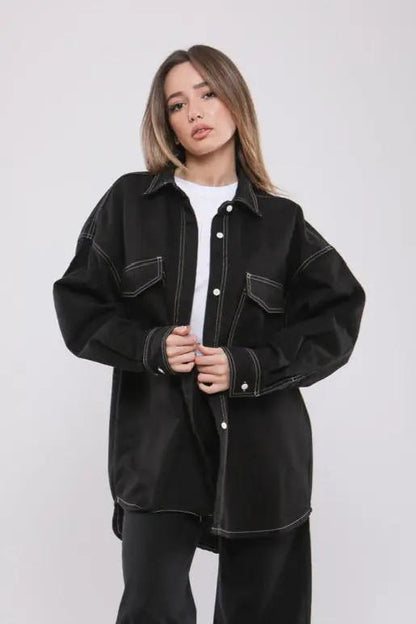 Chemise Oversize Noire à Surpiqûres Billiorich