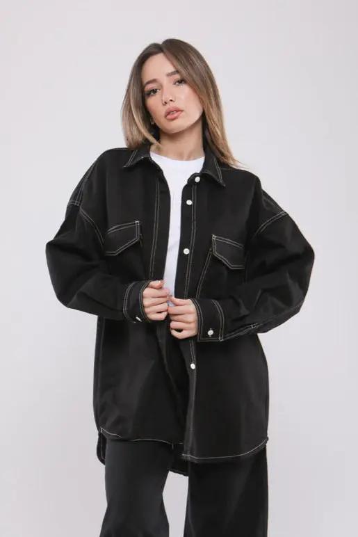 Chemise Oversize Noire à Surpiqûres Billiorich