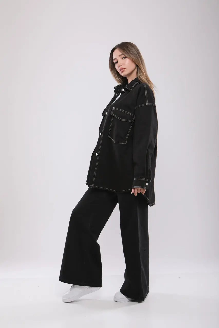 Chemise Oversize Noire à Surpiqûres Billiorich