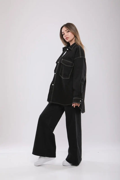 Chemise Oversize Noire à Surpiqûres Billiorich