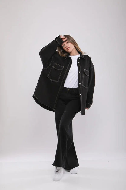 Chemise Oversize Noire à Surpiqûres Billiorich