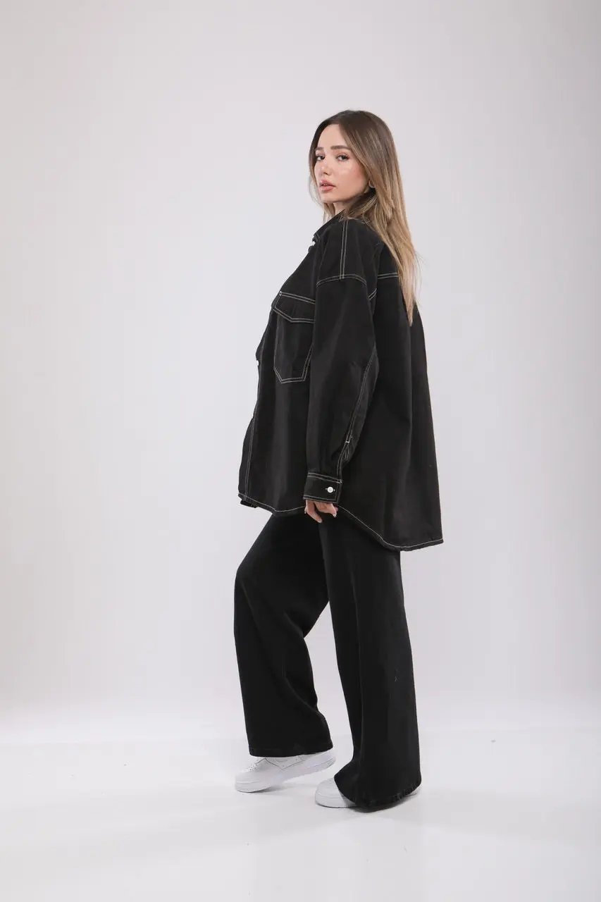 Chemise Oversize Noire à Surpiqûres Billiorich
