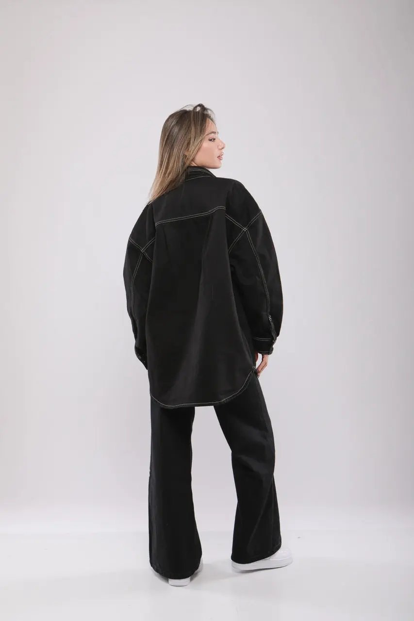 Chemise Oversize Noire à Surpiqûres Billiorich