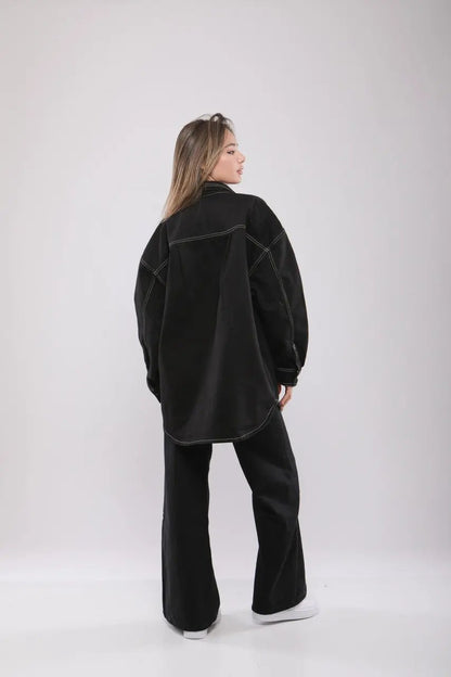 Chemise Oversize Noire à Surpiqûres Billiorich